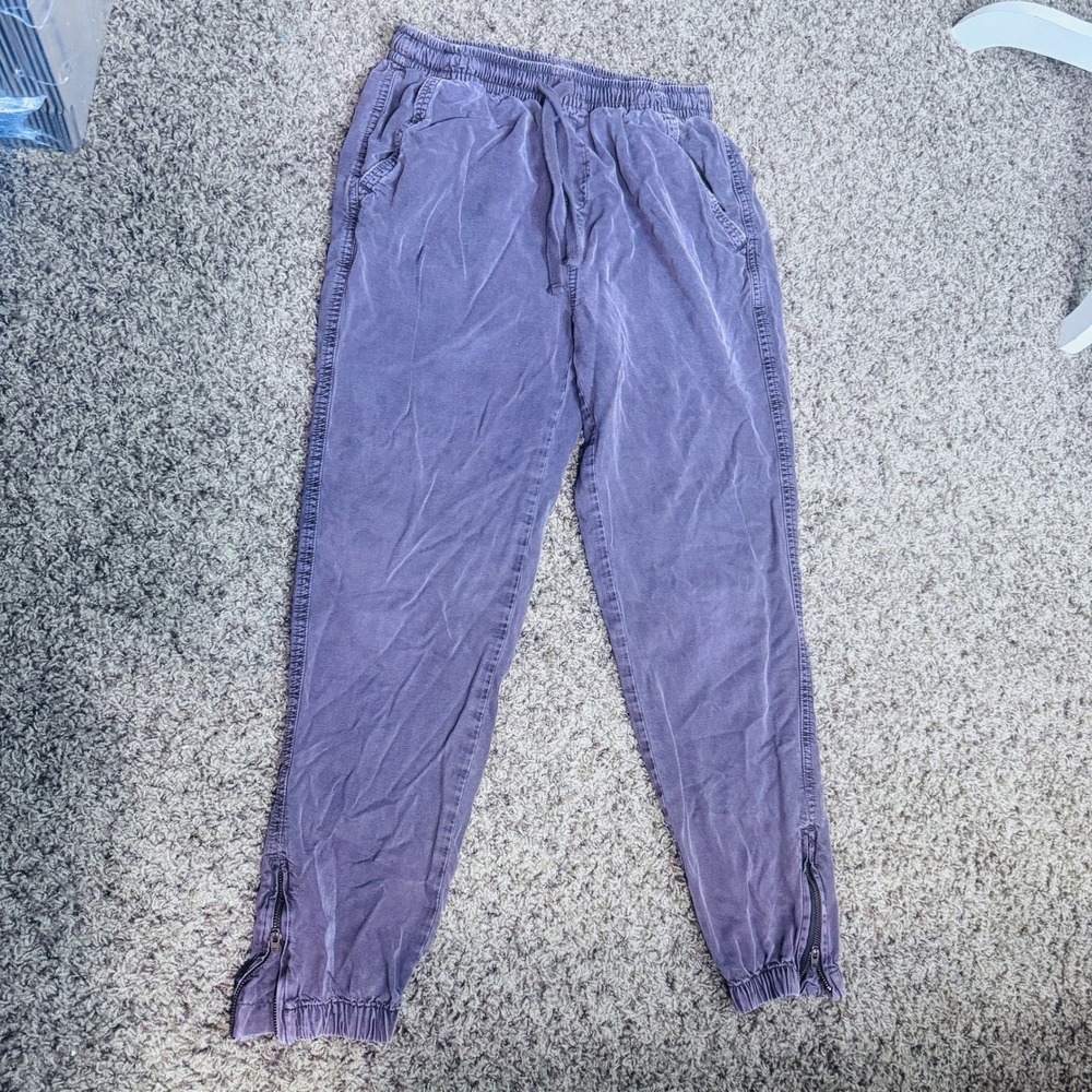 Aerie Sunwashed Purple Joggers XS Drawstring Elastic Waist Ankle‎ Zip Pants
